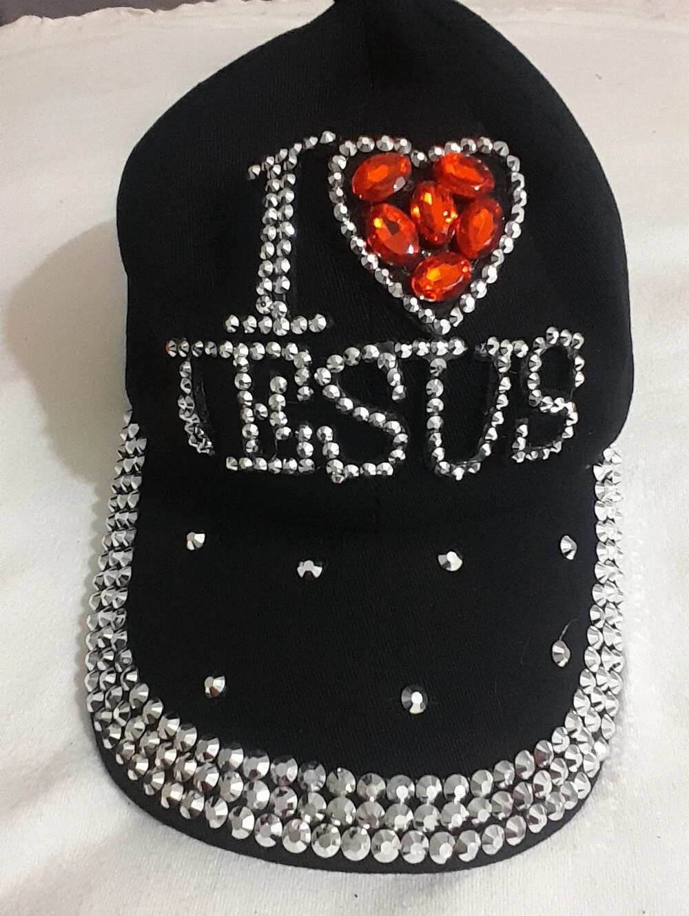 I Love Jesus Black Rhinestone Kids Baseball Cap